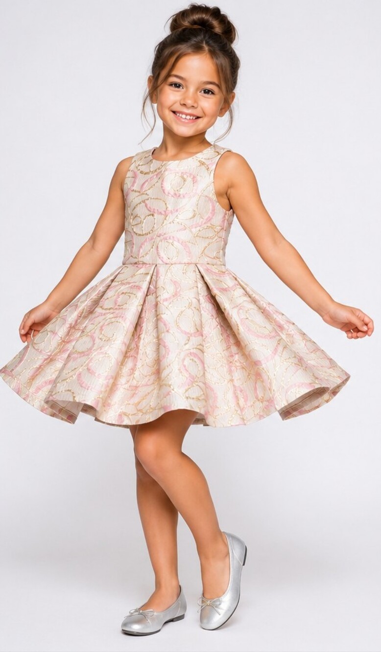 Girls Pink Brocade Party Dress